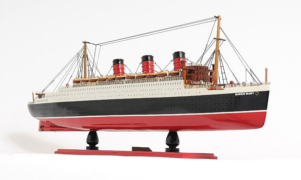 5" Black and Red Solid Wood Hand Painted RMS Queen Mary Model Boat-Sculptures-DECOROLALA