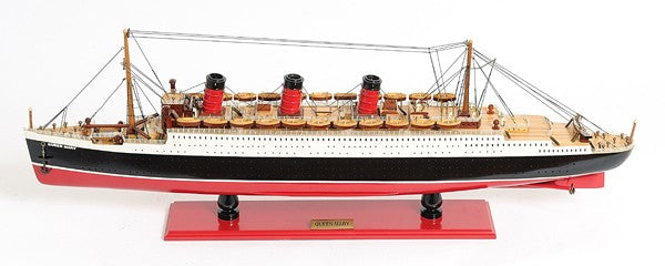 5" Black and Red Solid Wood Hand Painted RMS Queen Mary Model Boat-Sculptures-DECOROLALA