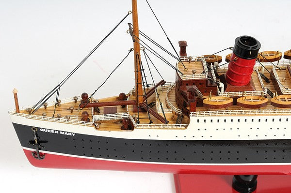 5" Black and Red Solid Wood Hand Painted RMS Queen Mary Model Boat-Sculptures-DECOROLALA
