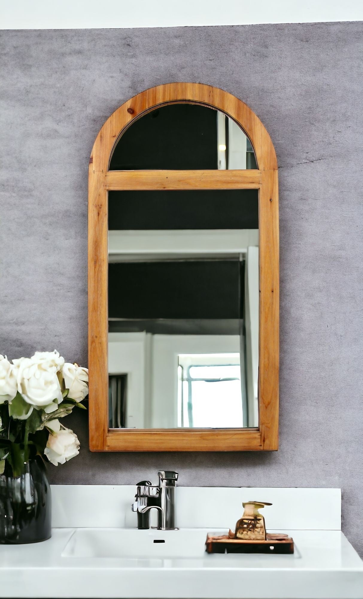 5" Brown Arch Wood Framed Accent Mirror-Mirrors-DECOROLALA