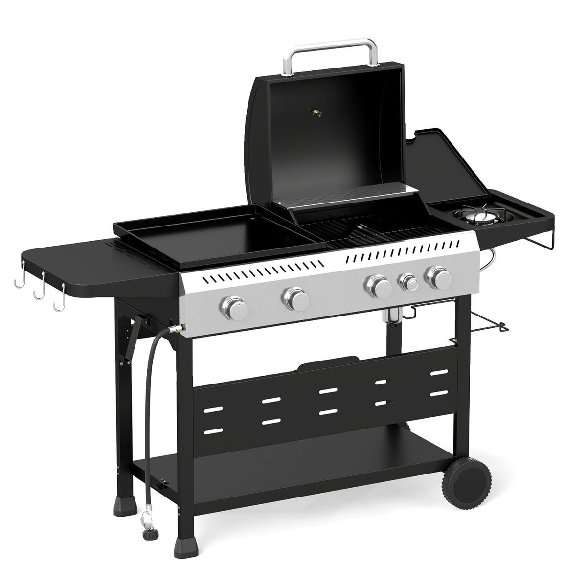 5-Burner Propane Gas Grill and Griddle Combo with Side Burner-Black-Outdoor Grills-DECOROLALA