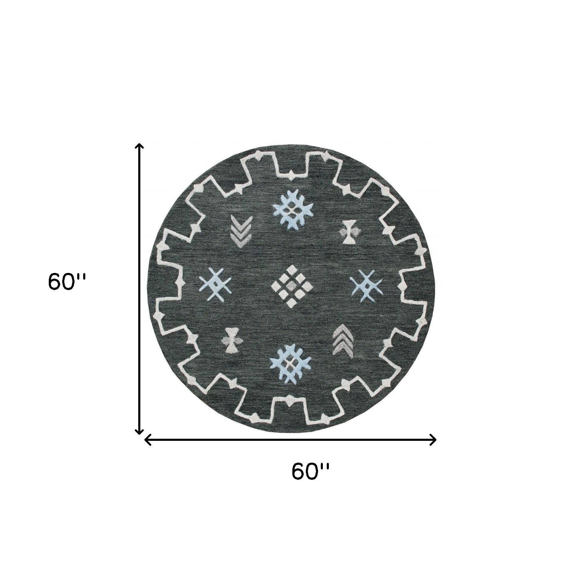 5' Charcoal Round Wool Hand Hooked Handmade Area Rug-Area Rugs-DECOROLALA