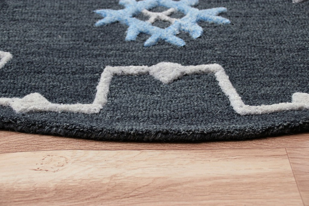 5' Charcoal Round Wool Hand Hooked Handmade Area Rug-Area Rugs-DECOROLALA