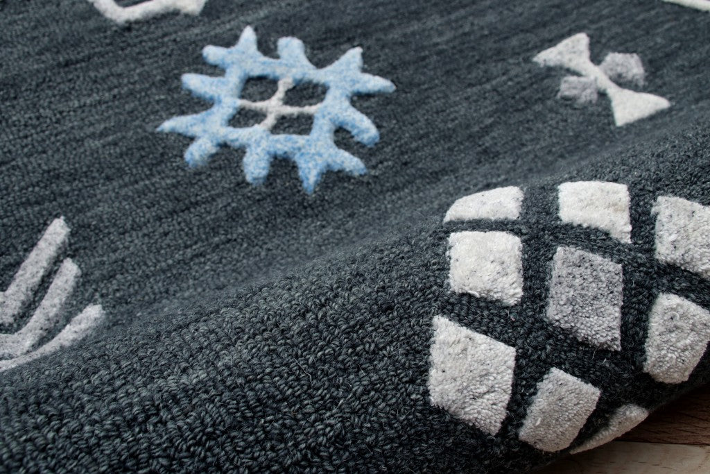 5' Charcoal Round Wool Hand Hooked Handmade Area Rug-Area Rugs-DECOROLALA