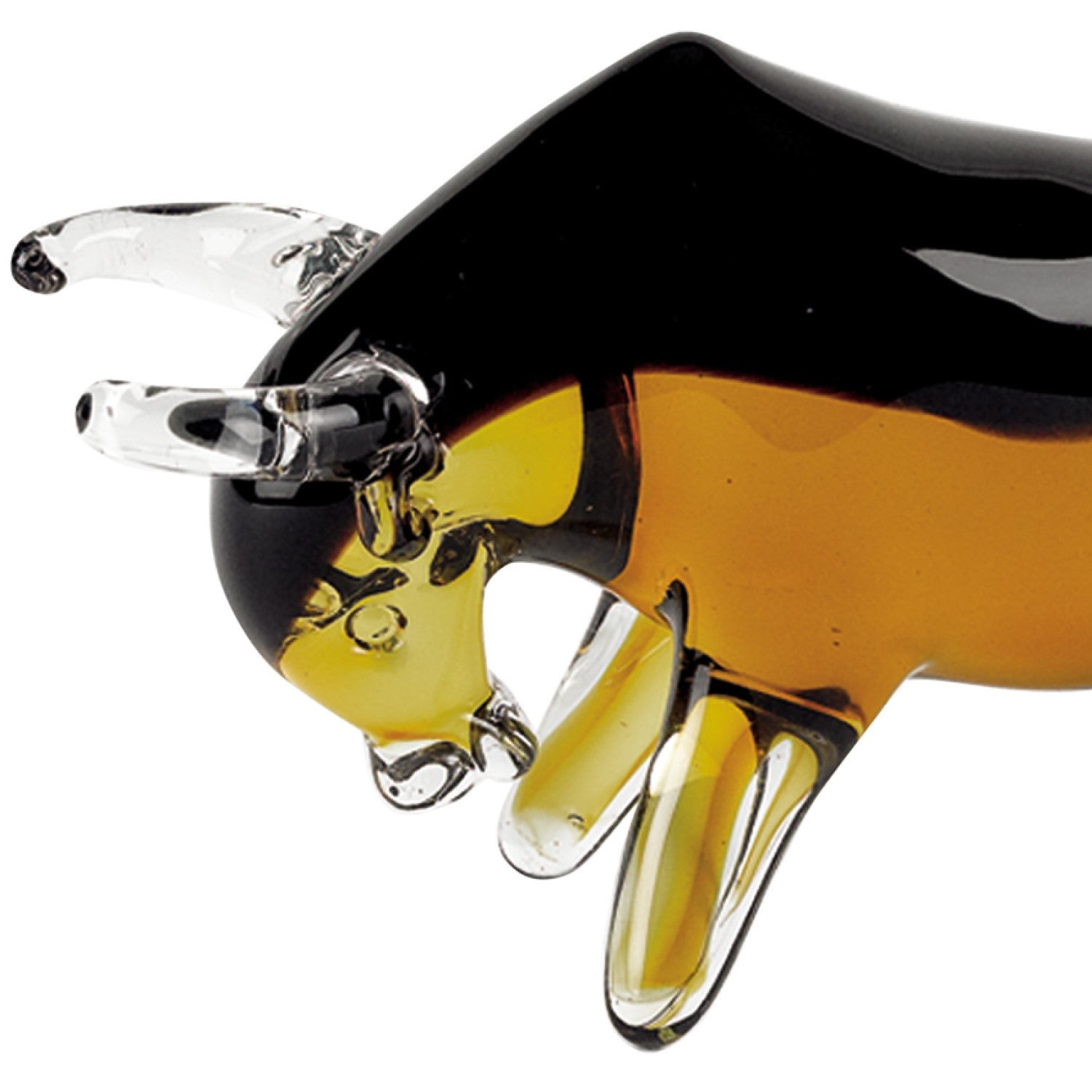 5" Clear Brown and Black Murano Glass Bull Figurine Tabletop Sculpture-Sculptures-DECOROLALA