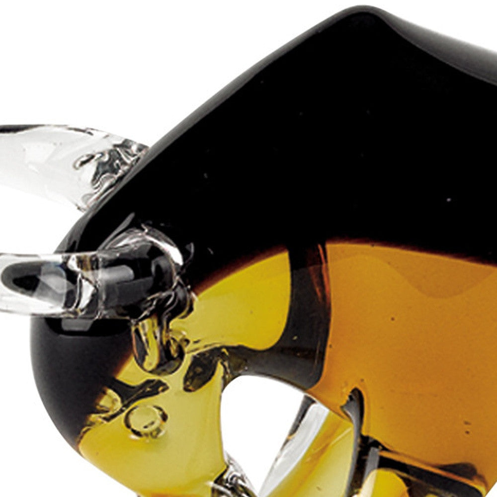 5" Clear Brown and Black Murano Glass Bull Figurine Tabletop Sculpture-Sculptures-DECOROLALA