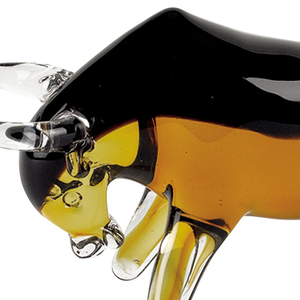 5" Clear Brown and Black Murano Glass Bull Figurine Tabletop Sculpture-Sculptures-DECOROLALA