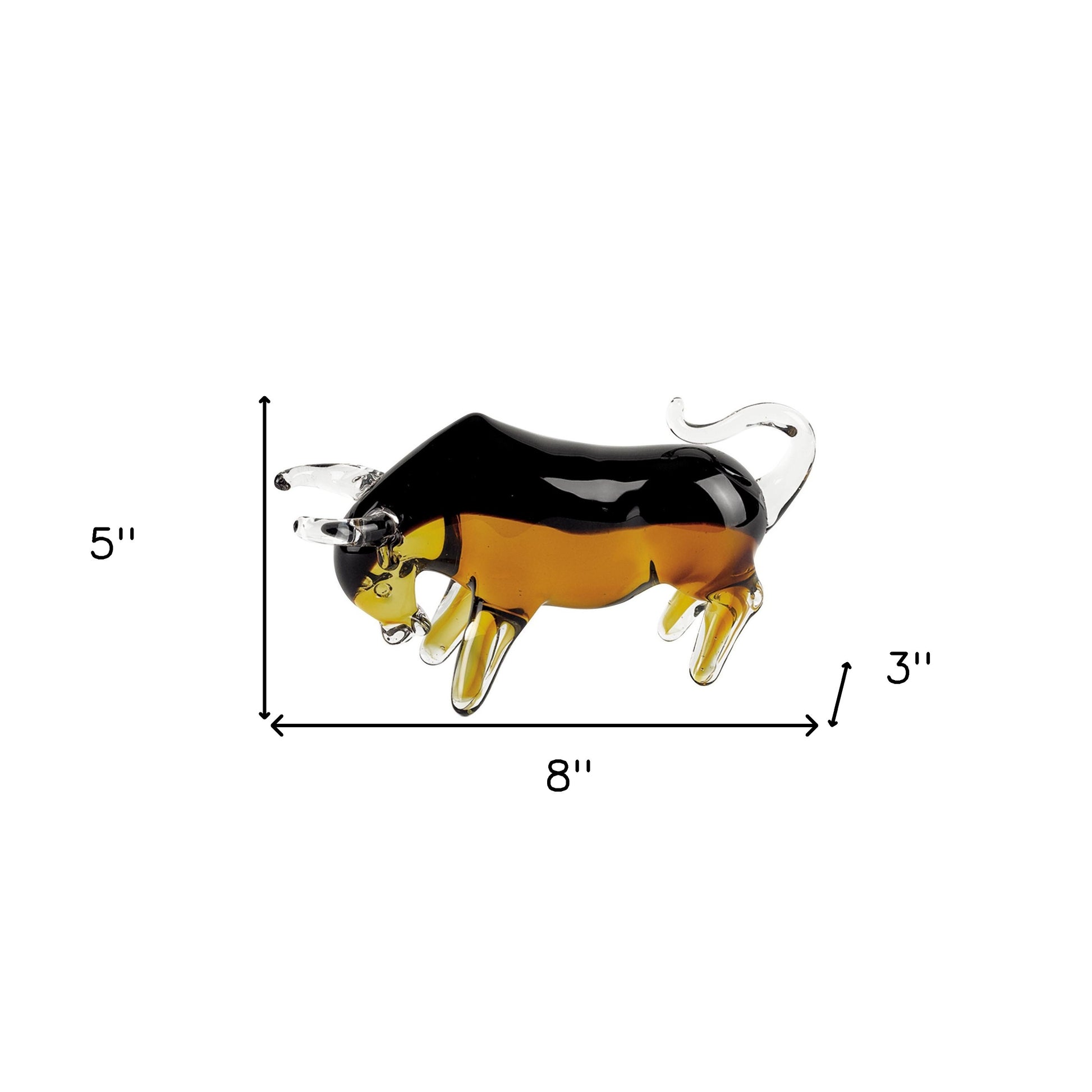 5" Clear Brown and Black Murano Glass Bull Figurine Tabletop Sculpture-Sculptures-DECOROLALA