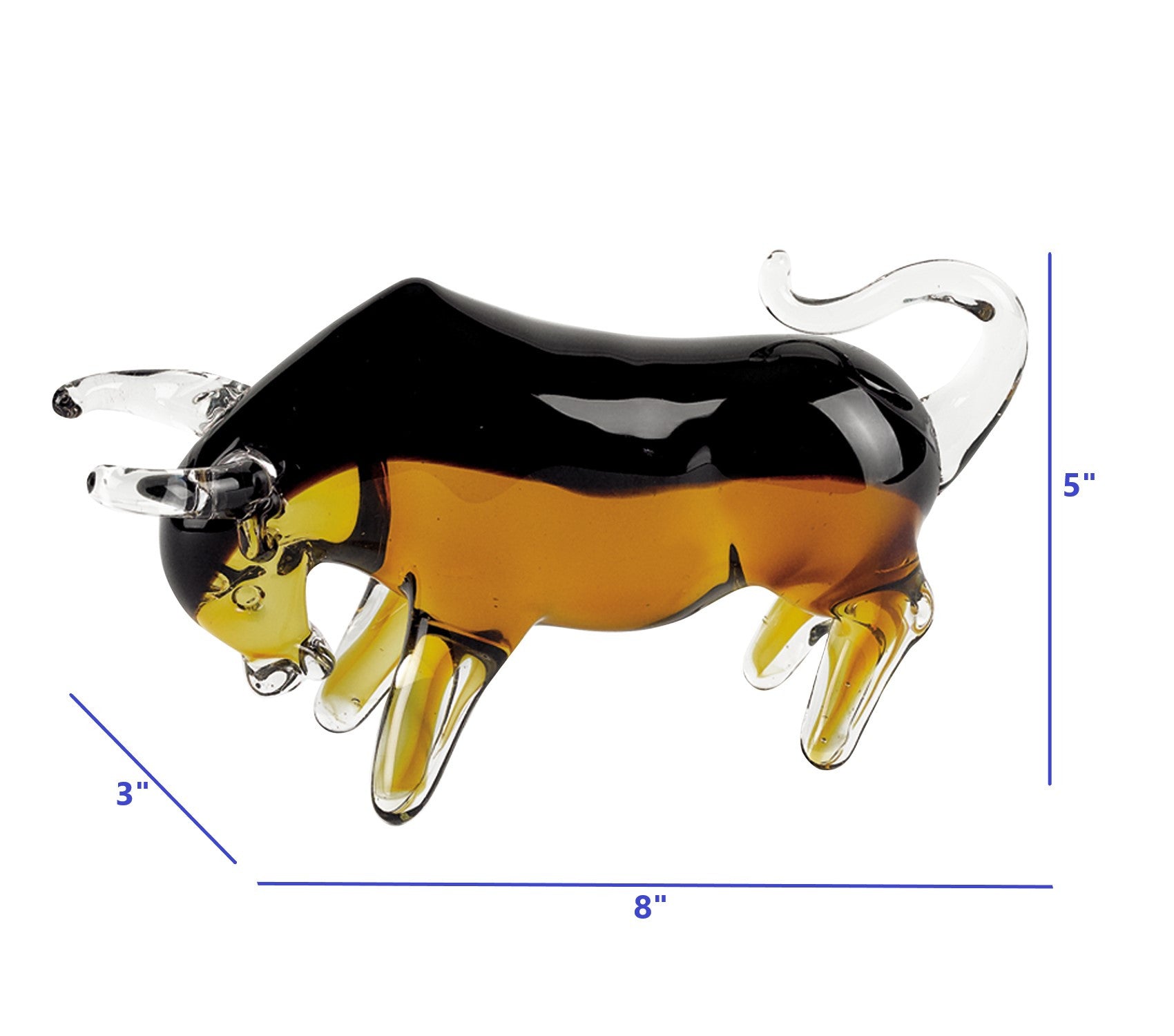 5" Clear Brown and Black Murano Glass Bull Figurine Tabletop Sculpture-Sculptures-DECOROLALA