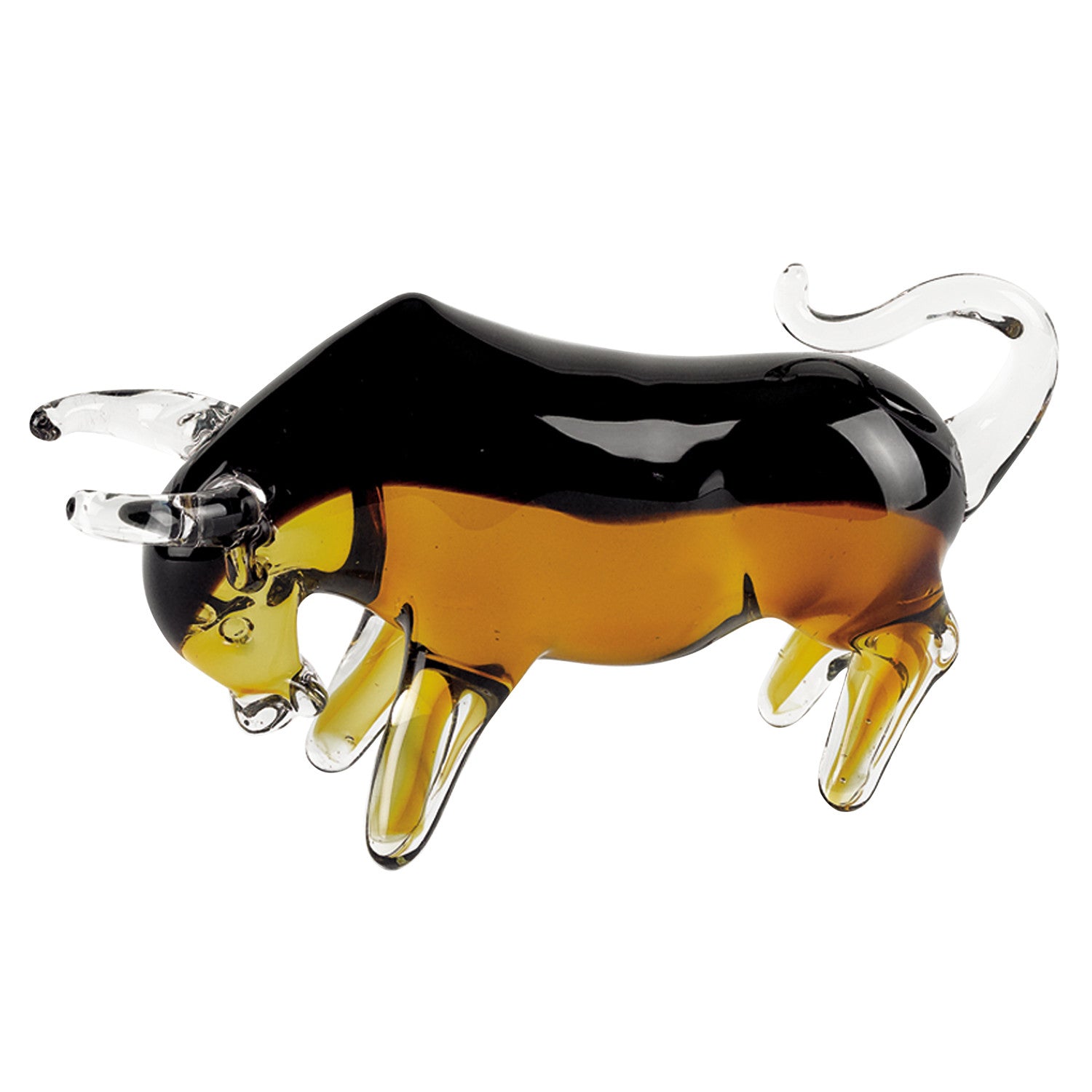 5" Clear Brown and Black Murano Glass Bull Figurine Tabletop Sculpture-Sculptures-DECOROLALA