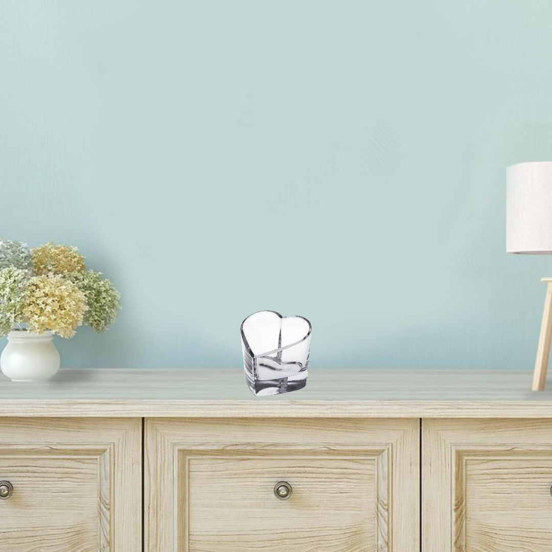 5" Clear Mouth Blown European Crystal Heart Bowl-Serving Bowls-DECOROLALA