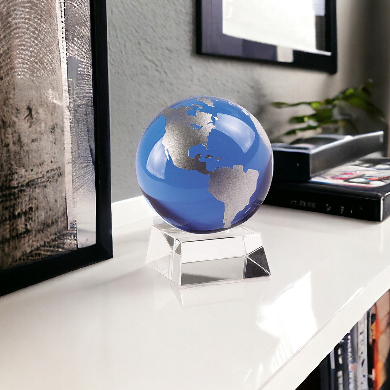 5" Clear and Blue Crystal Modern Abstract Tabletop Sculpture-Sculptures-DECOROLALA