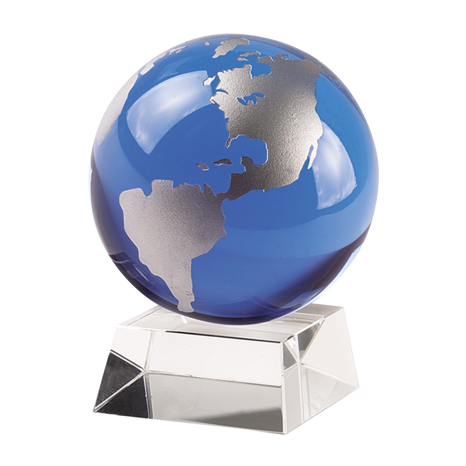 5" Clear and Blue Crystal Modern Abstract Tabletop Sculpture-Sculptures-DECOROLALA