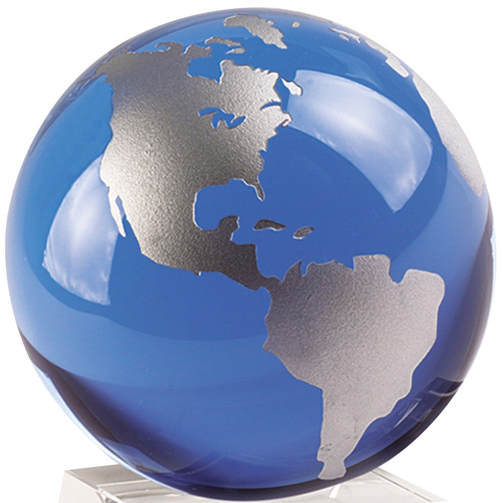 5" Clear and Blue Crystal Modern Abstract Tabletop Sculpture-Sculptures-DECOROLALA