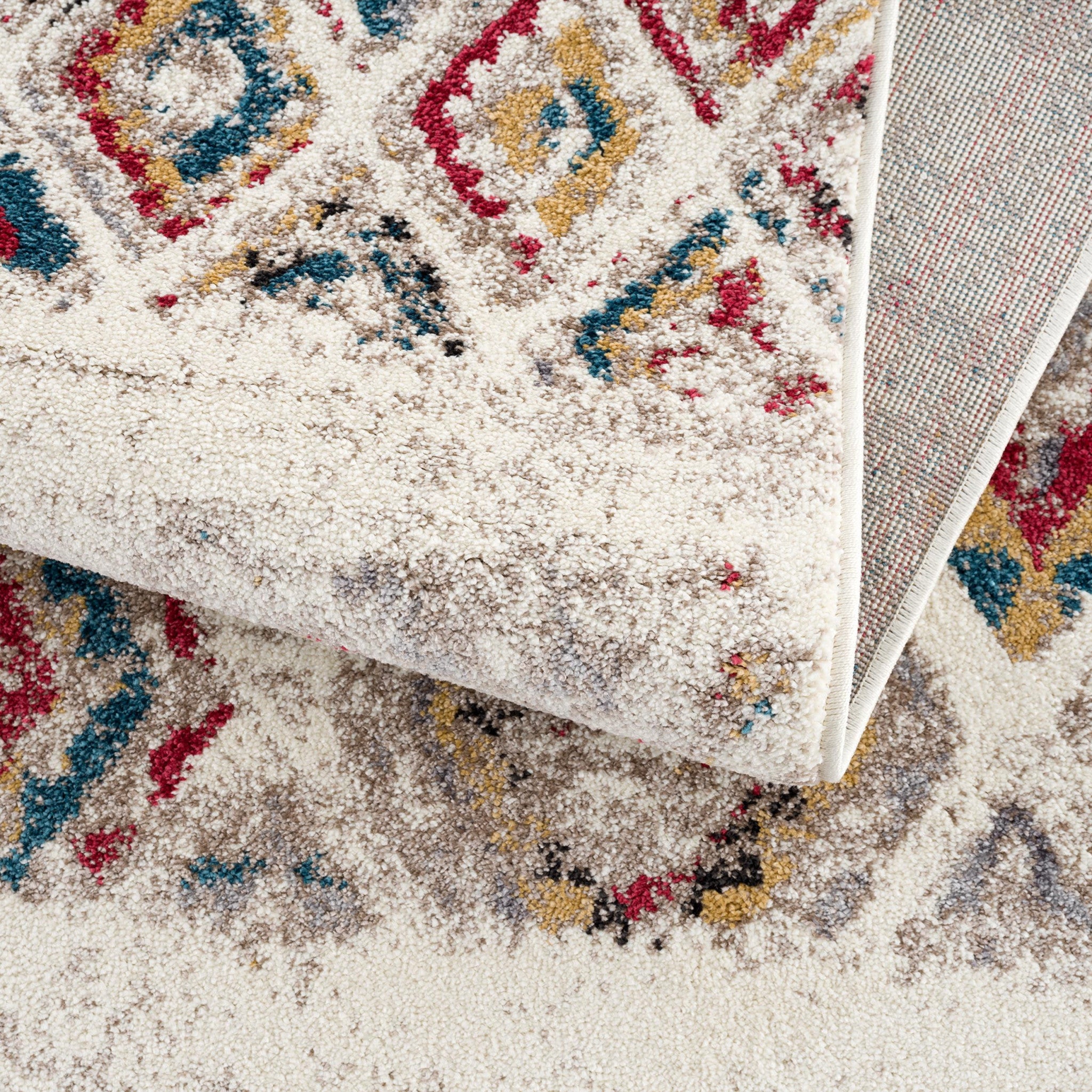 5' Cream Round Southwestern Power Loom Area Rug-Area Rugs-DECOROLALA