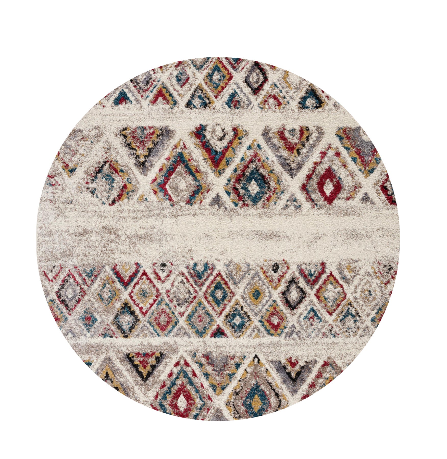 5' Cream Round Southwestern Power Loom Area Rug-Area Rugs-DECOROLALA