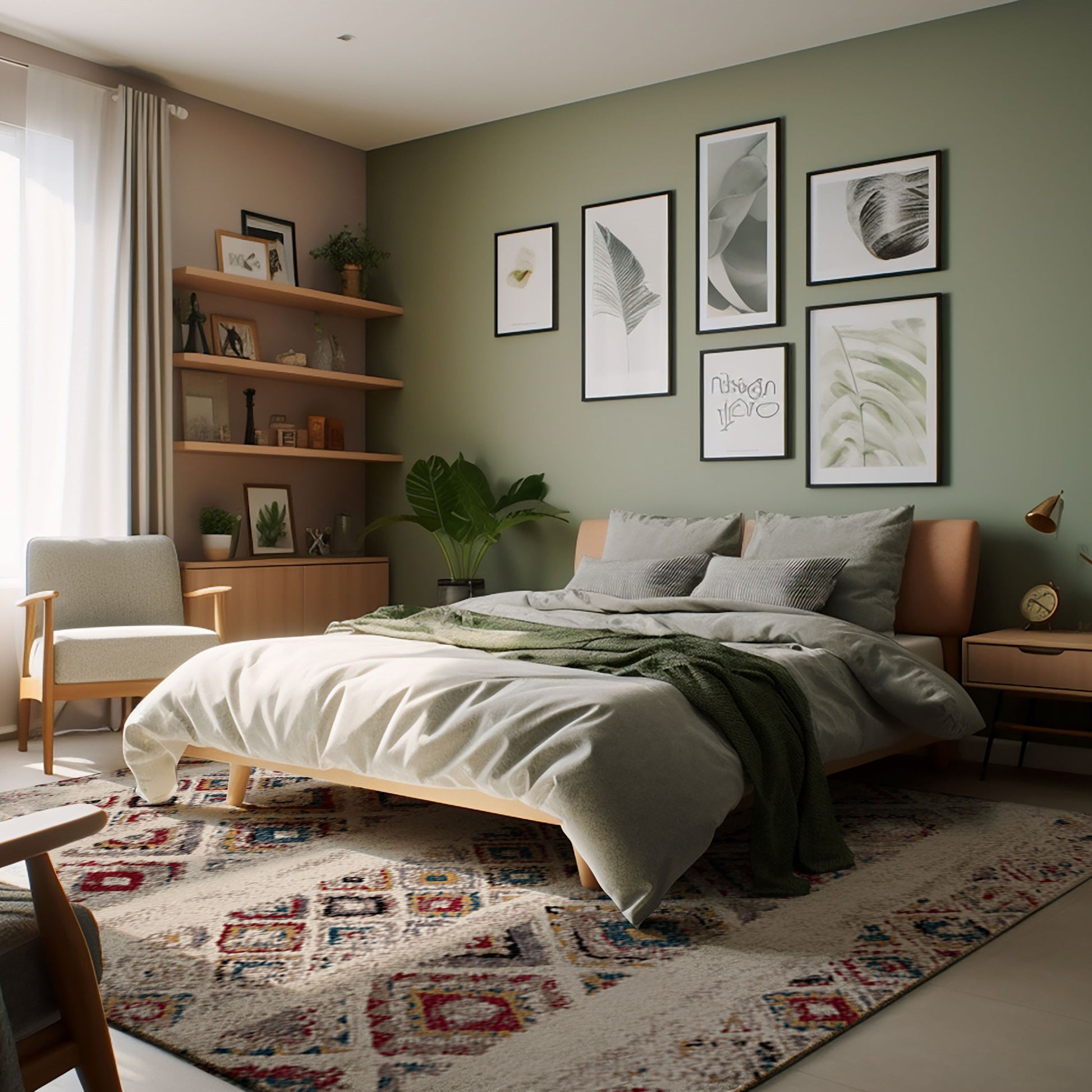 5' Cream Round Southwestern Power Loom Area Rug-Area Rugs-DECOROLALA