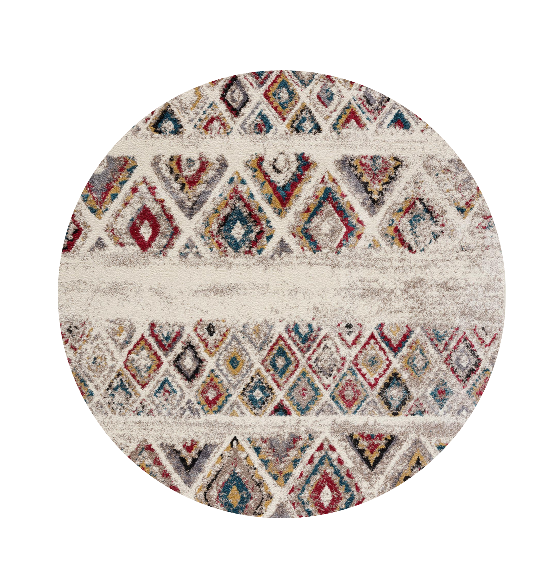 5' Cream Round Southwestern Power Loom Area Rug-Area Rugs-DECOROLALA