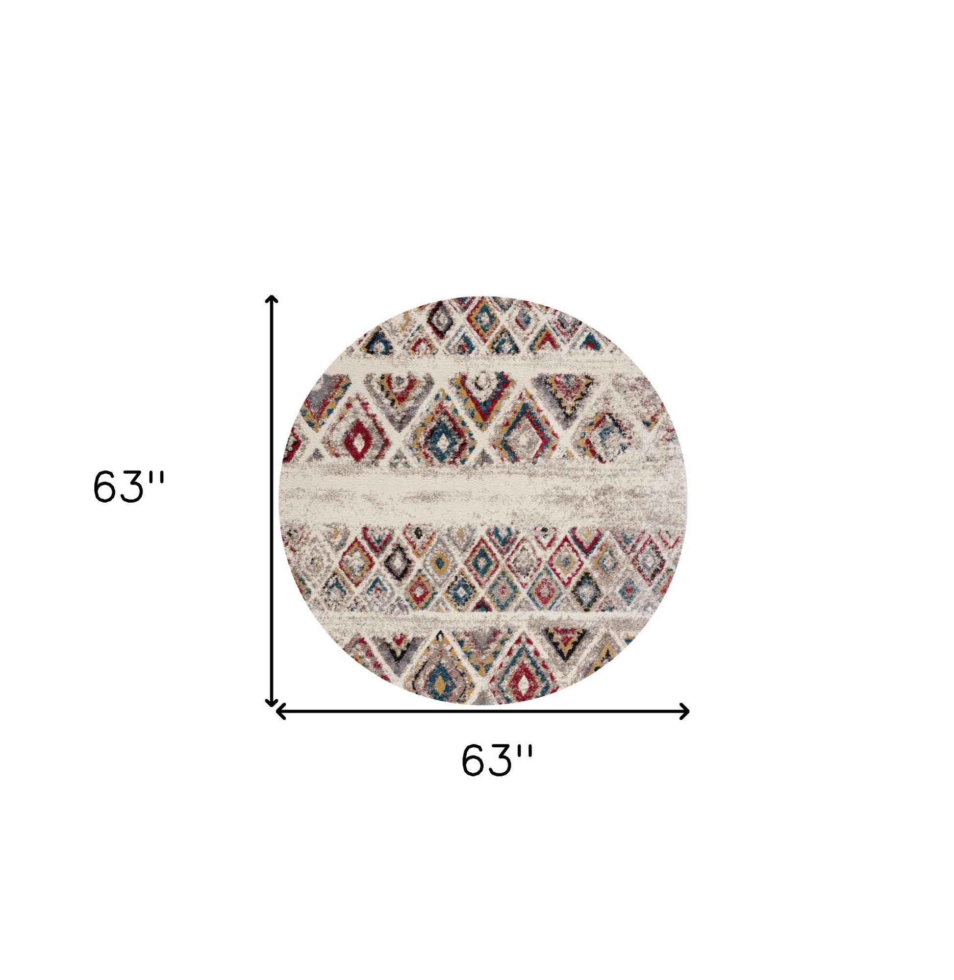 5' Cream Round Southwestern Power Loom Area Rug-Area Rugs-DECOROLALA