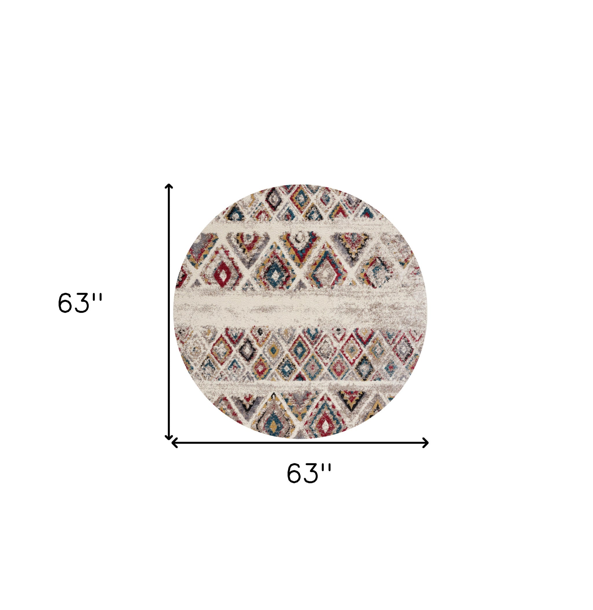 5' Cream Round Southwestern Power Loom Area Rug-Area Rugs-DECOROLALA