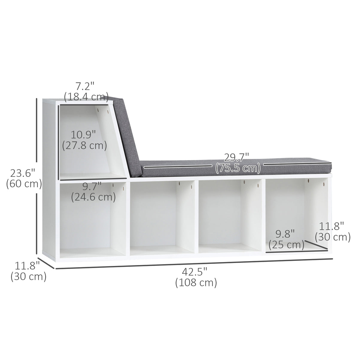 5-Cube Bookcase with Reading Nook Bench - Grey-Home Furnishings > Storage & Organization > Bookshelves & Bookcases > Small Bookshelves-DECOROLALA