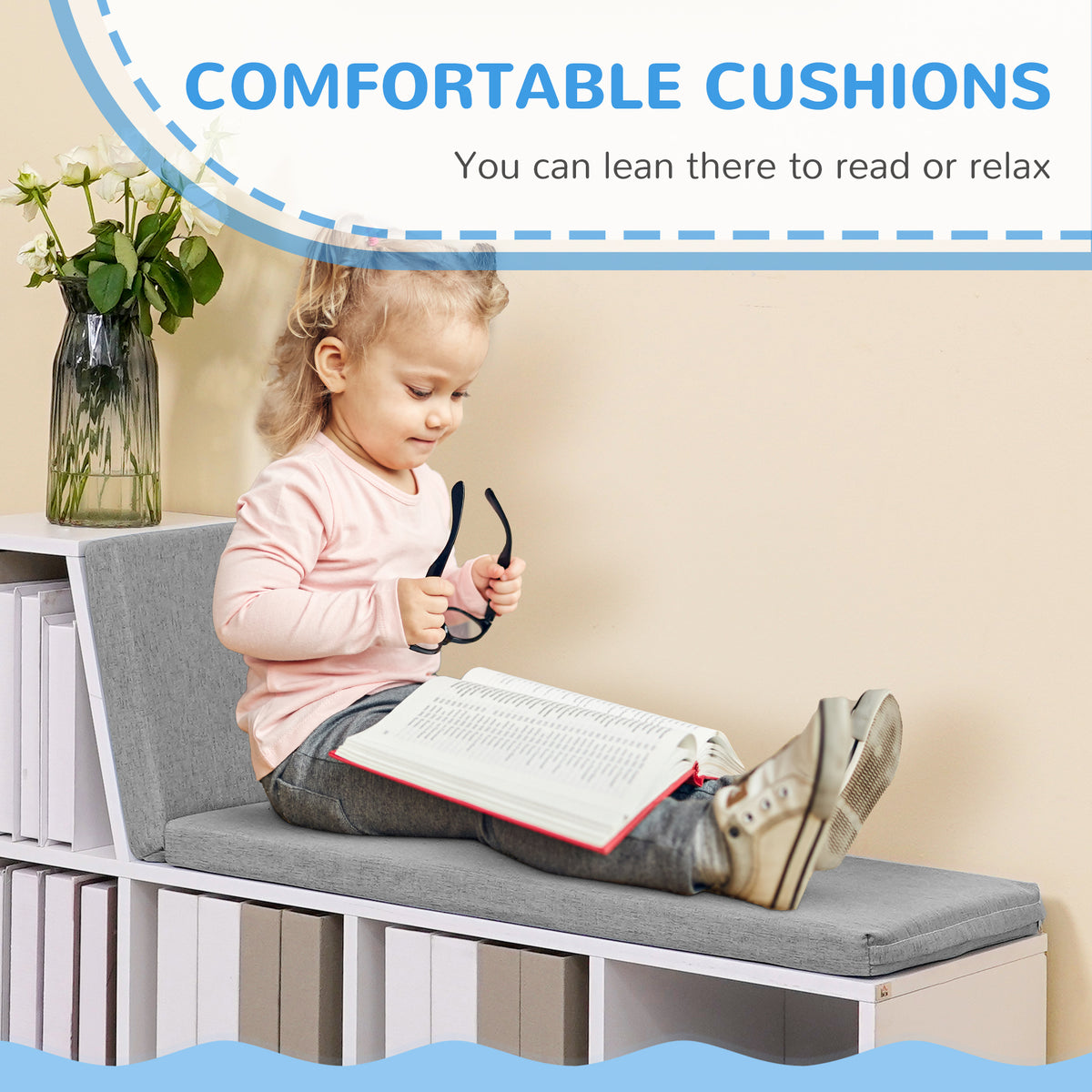 5-Cube Bookcase with Reading Nook Bench - Grey-Home Furnishings > Storage & Organization > Bookshelves & Bookcases > Small Bookshelves-DECOROLALA