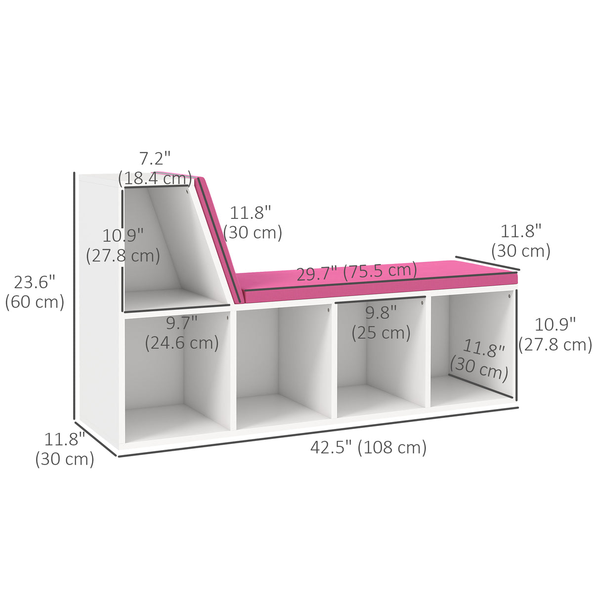 5-Cube Bookcase with Reading Nook Bench - Pink-Home Furnishings > Storage & Organization > Bookshelves & Bookcases > Small Bookshelves-DECOROLALA