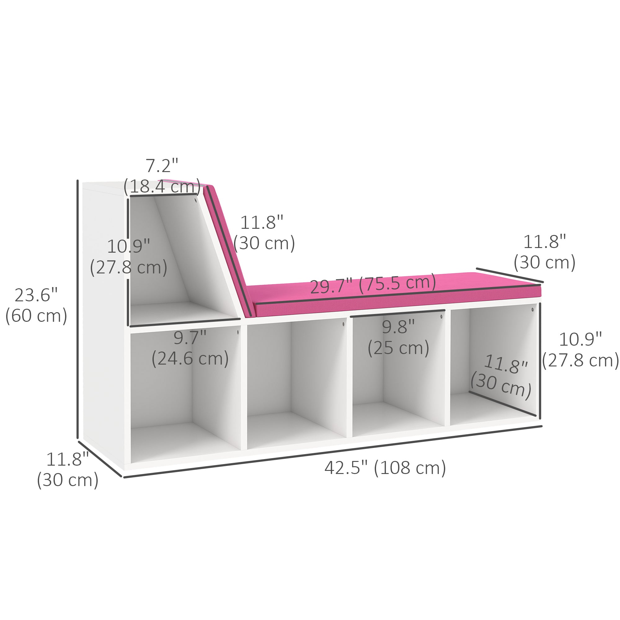 5-Cube Bookcase with Reading Nook Bench - Pink-Home Furnishings > Storage & Organization > Bookshelves & Bookcases > Small Bookshelves-DECOROLALA