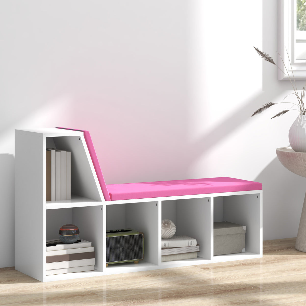 5-Cube Bookcase with Reading Nook Bench - Pink-Home Furnishings > Storage & Organization > Bookshelves & Bookcases > Small Bookshelves-DECOROLALA