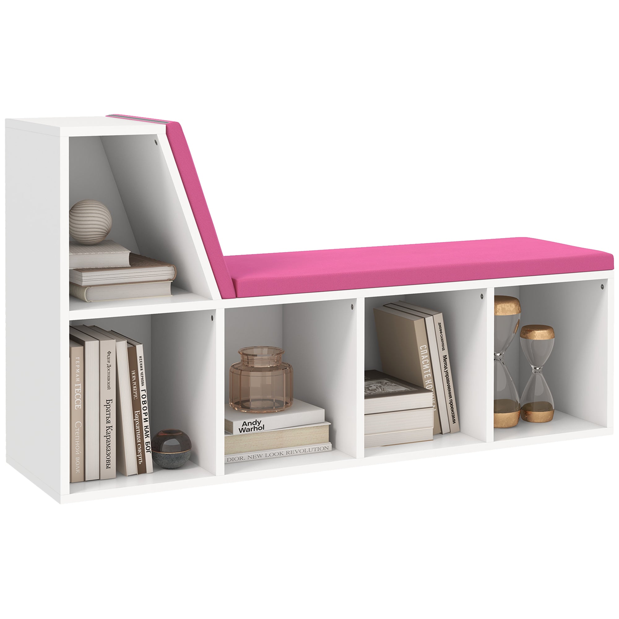 5-Cube Bookcase with Reading Nook Bench - Pink-Home Furnishings > Storage & Organization > Bookshelves & Bookcases > Small Bookshelves-DECOROLALA