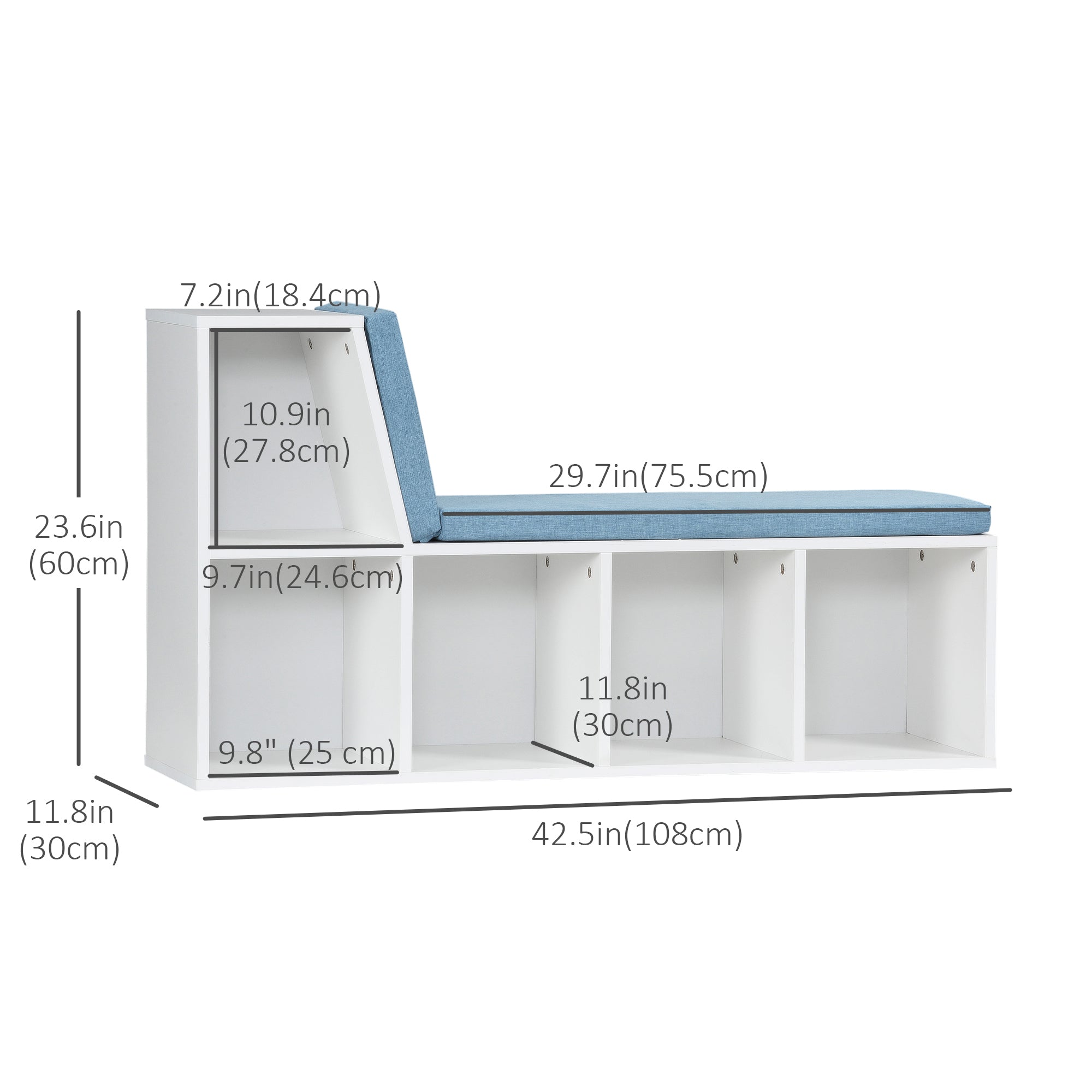 5-Cube Bookcase with Reading Nook - Blue 42.5"-Home Furnishings > Storage & Organization > Bookshelves & Bookcases > Small Bookshelves-DECOROLALA