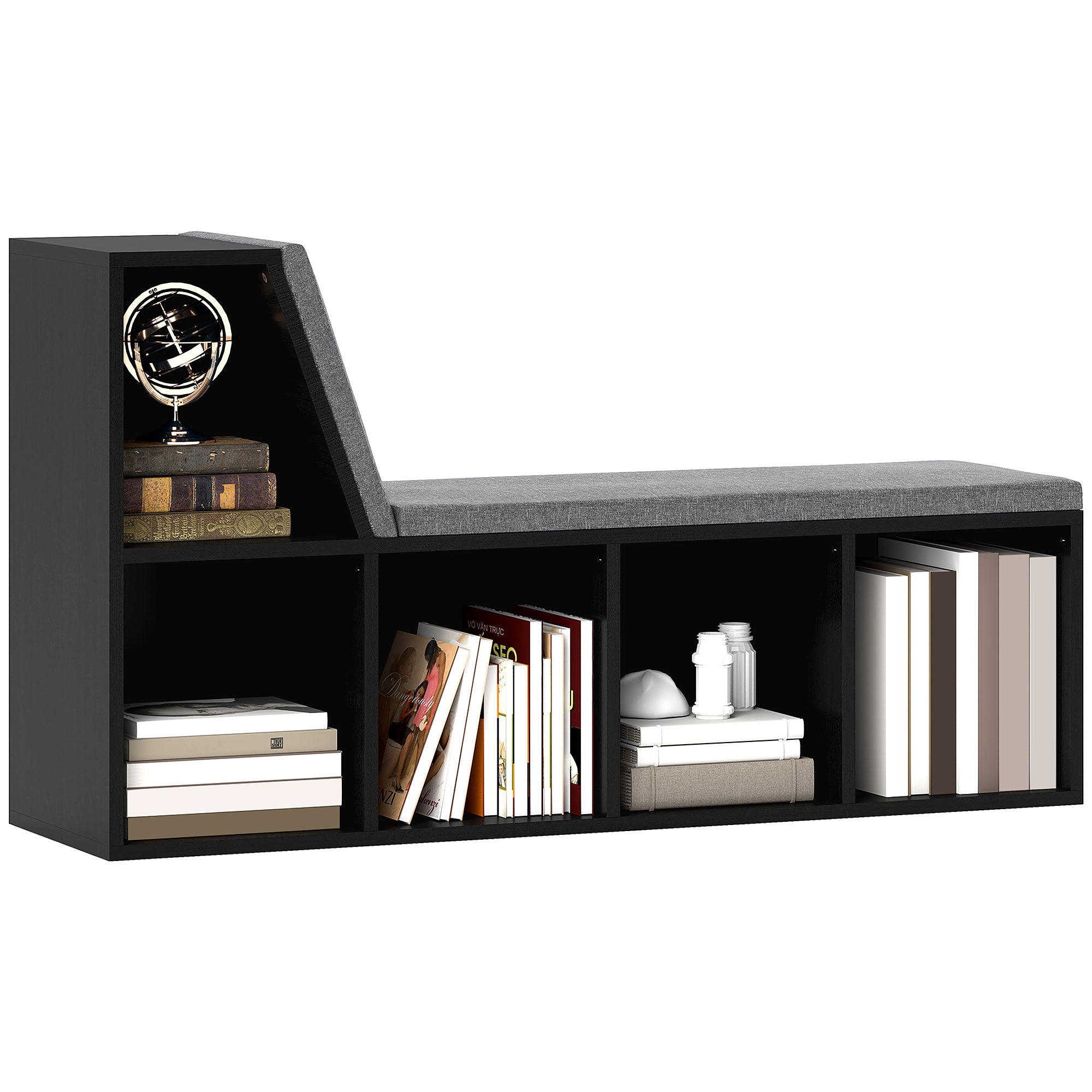 5-Cube Bookcase with Reading Nook - Distressed Black-Home Furnishings > Storage & Organization > Bookshelves & Bookcases-DECOROLALA