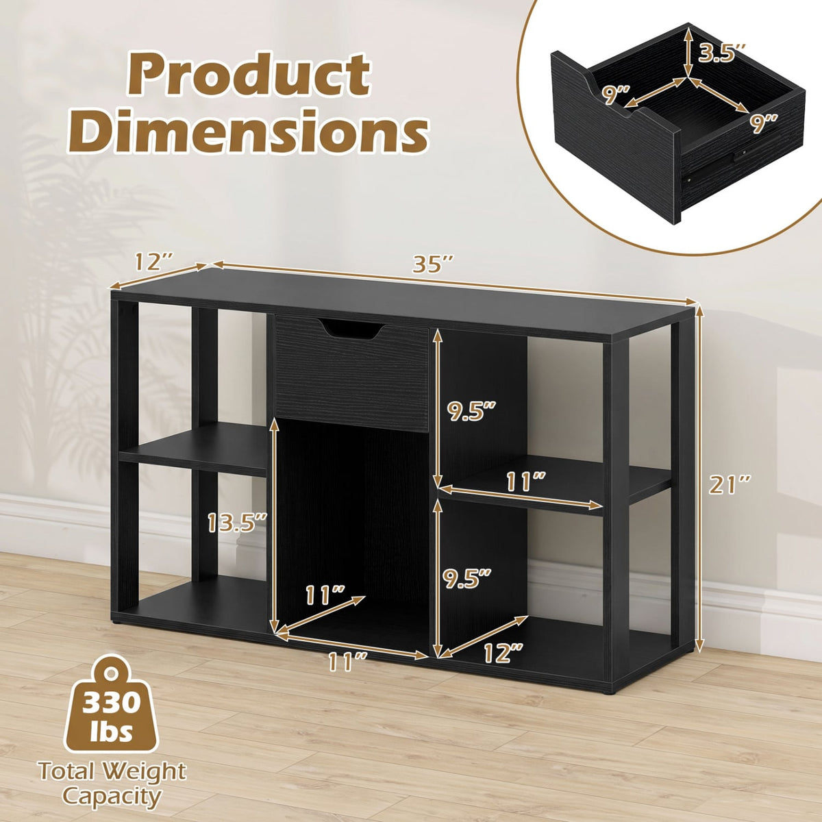 5-Cube Bookcase with Storage Drawer Freestanding Bookshelf Modern Display Rack-Black-Bookcases-DECOROLALA