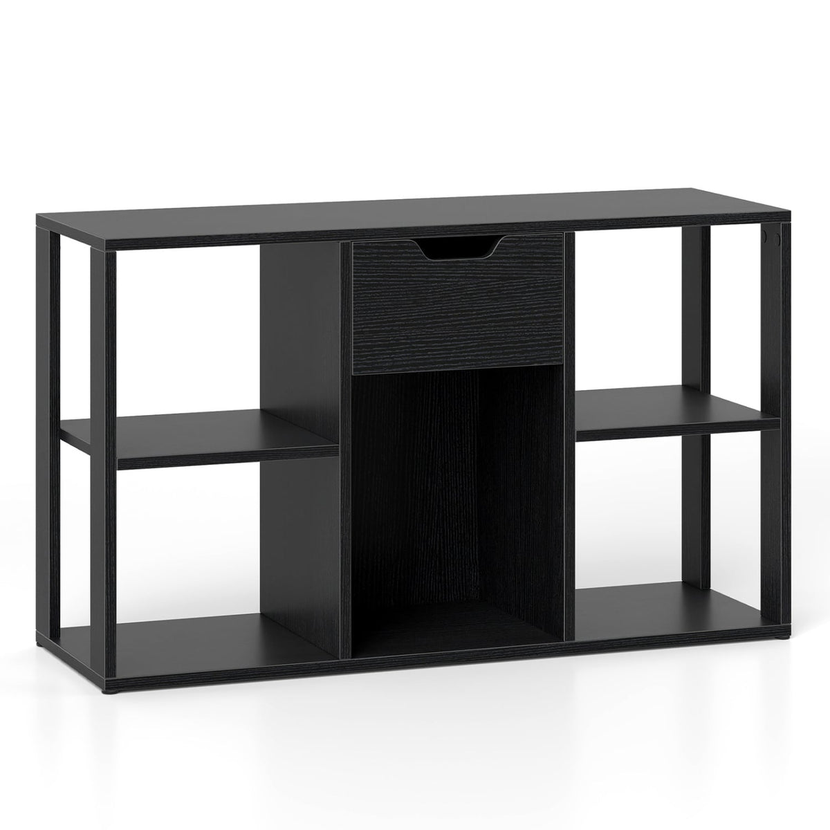 5-Cube Bookcase with Storage Drawer Freestanding Bookshelf Modern Display Rack-Black-Bookcases-DECOROLALA