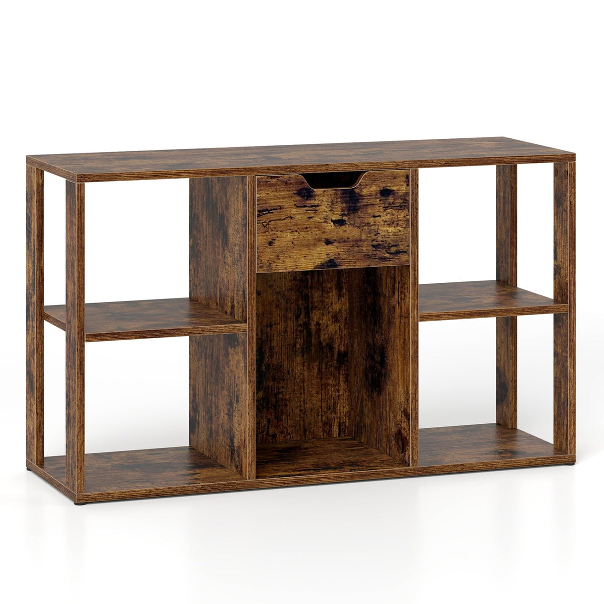 5-Cube Bookcase with Storage Drawer Freestanding Bookshelf Modern Display Rack-Rustic Brown-Bookcases-DECOROLALA