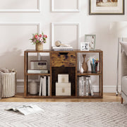 5-Cube Bookcase with Storage Drawer Freestanding Bookshelf Modern Display Rack-Rustic Brown-Bookcases-DECOROLALA