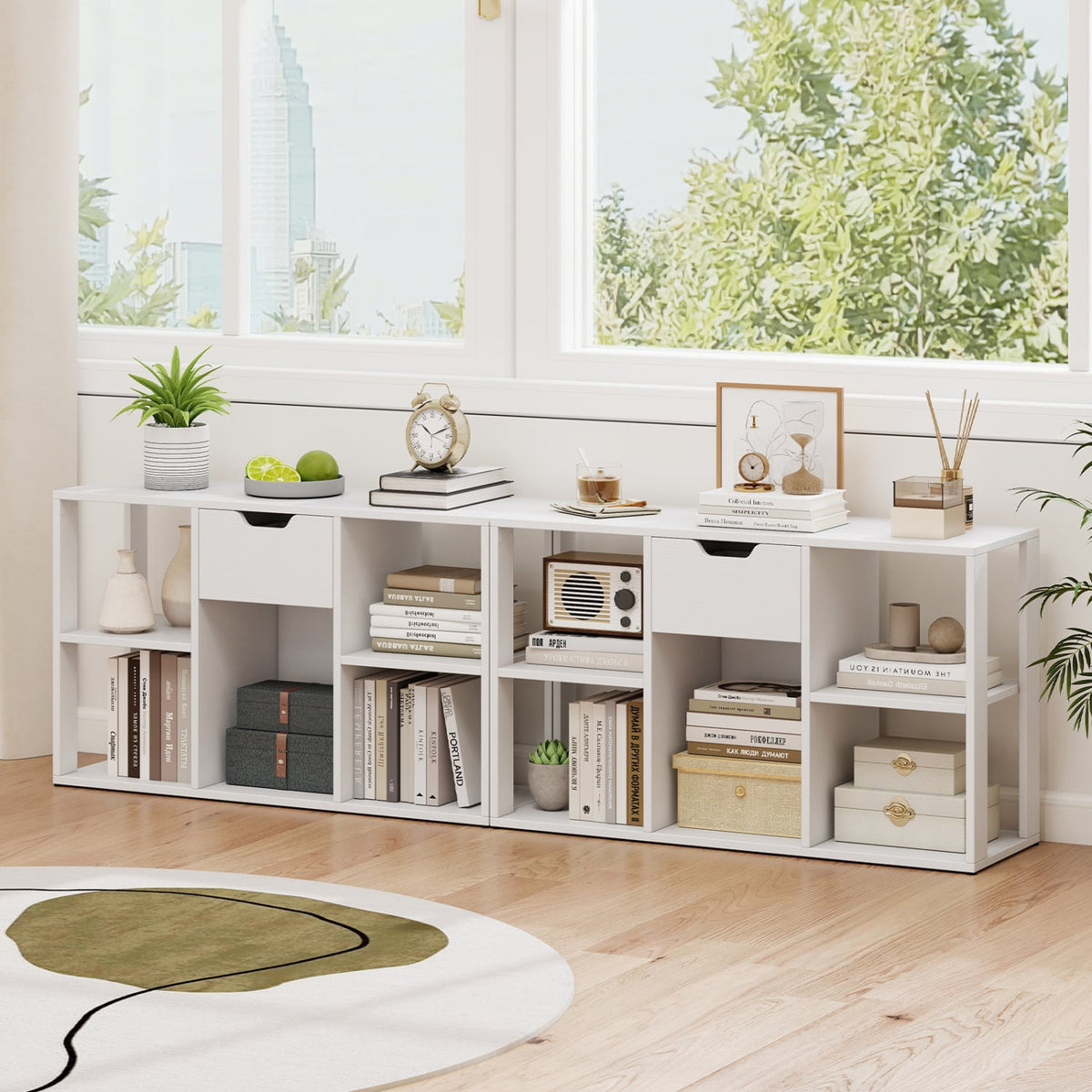 5-Cube Bookcase with Storage Drawer Freestanding Bookshelf Modern Display Rack-White-Bookcases-DECOROLALA