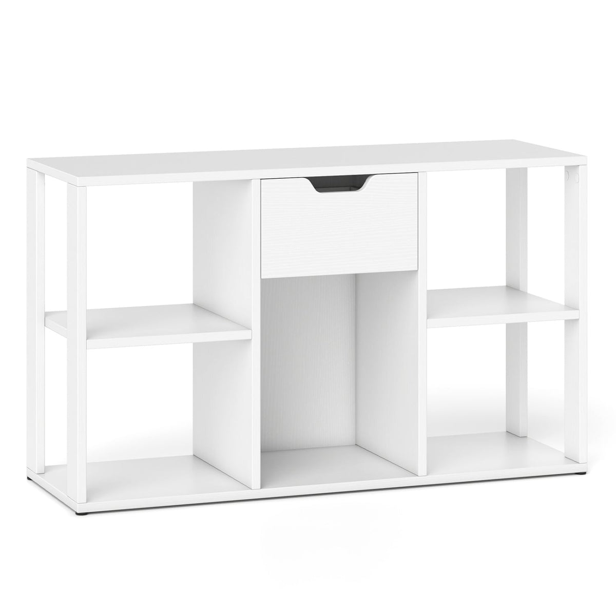 5-Cube Bookcase with Storage Drawer Freestanding Bookshelf Modern Display Rack-White-Bookcases-DECOROLALA