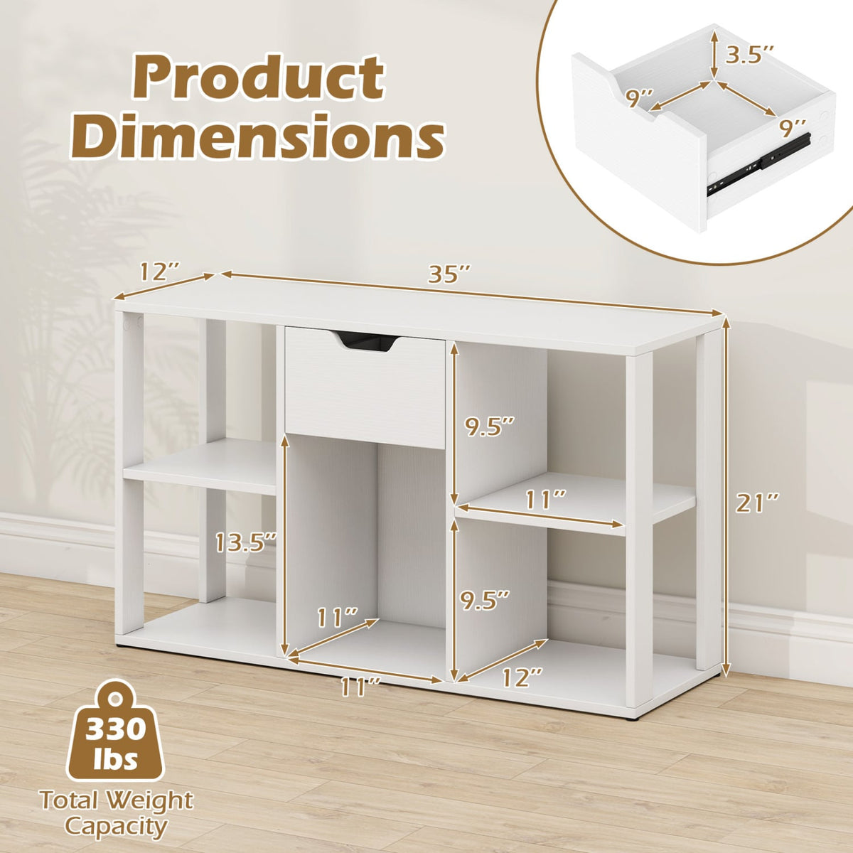 5-Cube Bookcase with Storage Drawer Freestanding Bookshelf Modern Display Rack-White-Bookcases-DECOROLALA