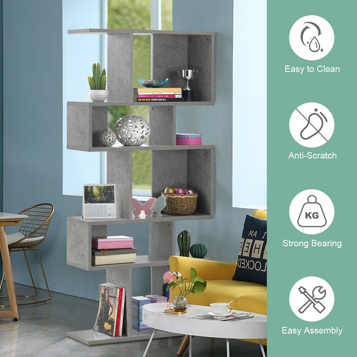 5 Cubes Ladder Shelf Corner Bookshelf Display Rack Bookcase-Gray-Bookcases-DECOROLALA