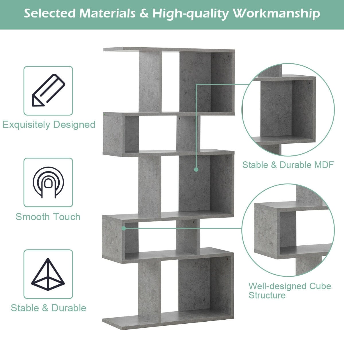 5 Cubes Ladder Shelf Corner Bookshelf Display Rack Bookcase-Gray-Bookcases-DECOROLALA