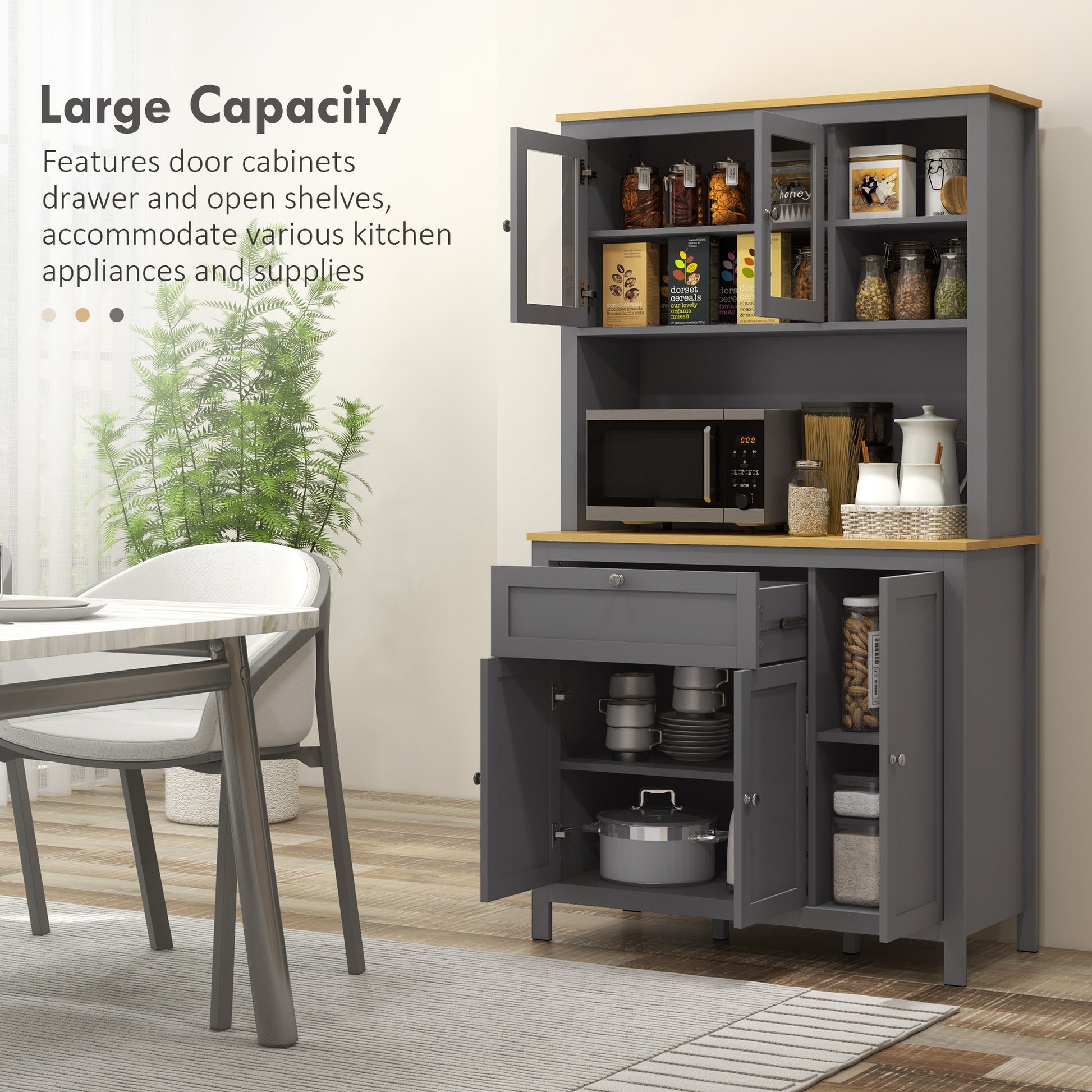 5-Door Kitchen Pantry Cabinet, Grey MDF Storage, 71" Adjustable Shelves-DECOROLALA