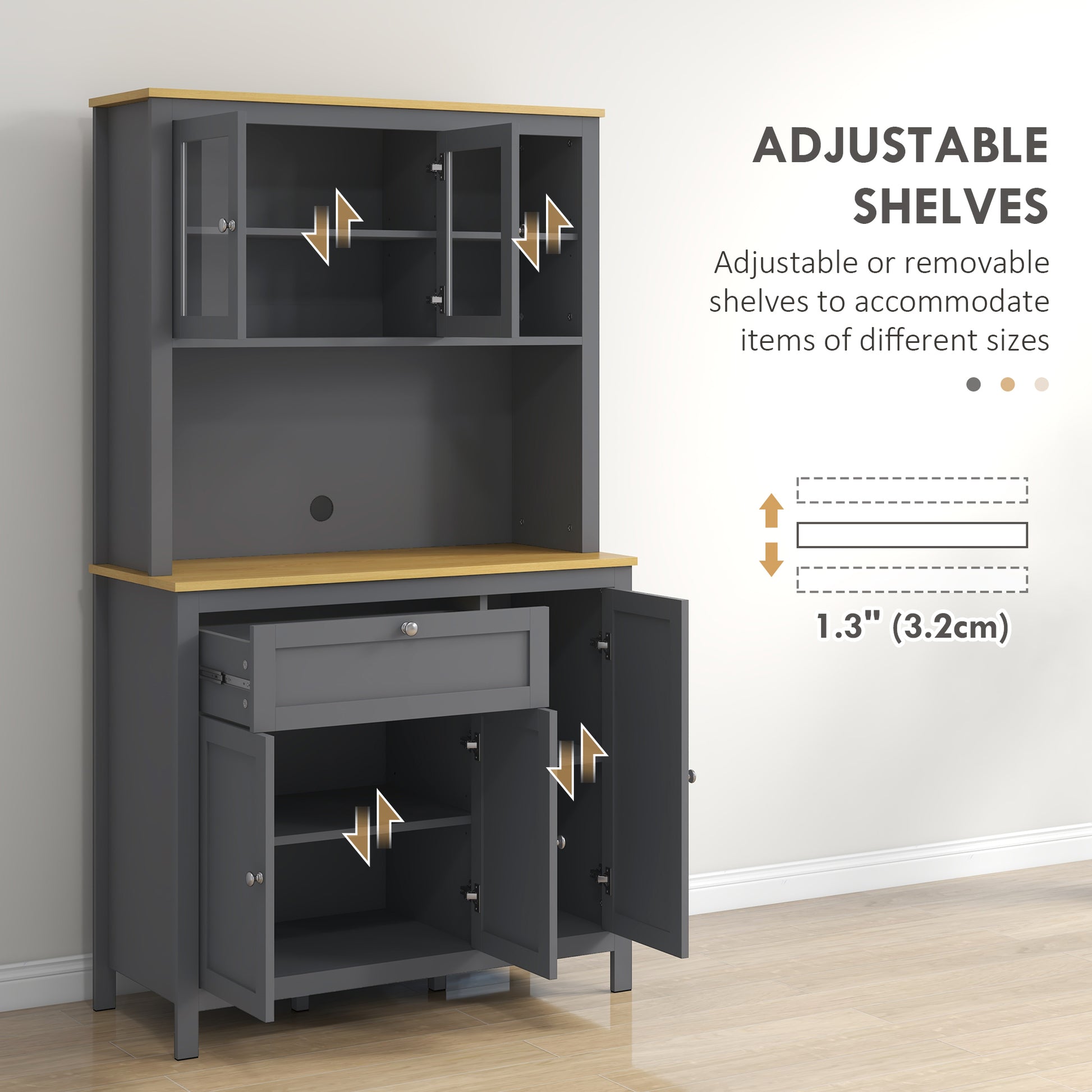 5-Door Kitchen Pantry Cabinet, Grey MDF Storage, 71" Adjustable Shelves-DECOROLALA