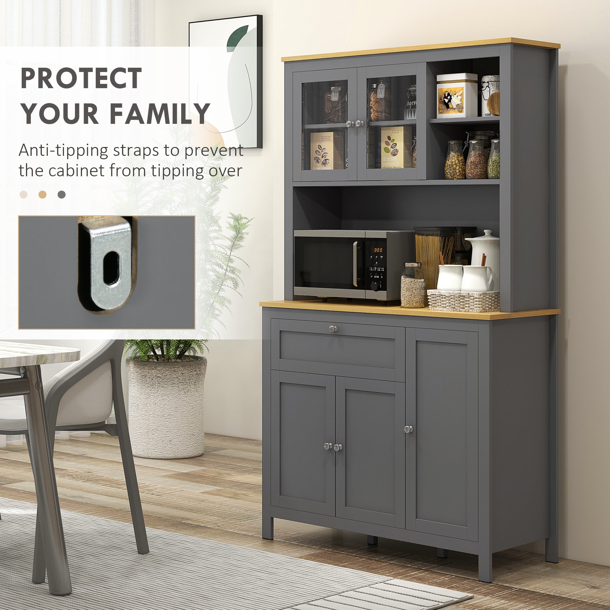 5-Door Kitchen Pantry Cabinet, Grey MDF Storage, 71" Adjustable Shelves-DECOROLALA