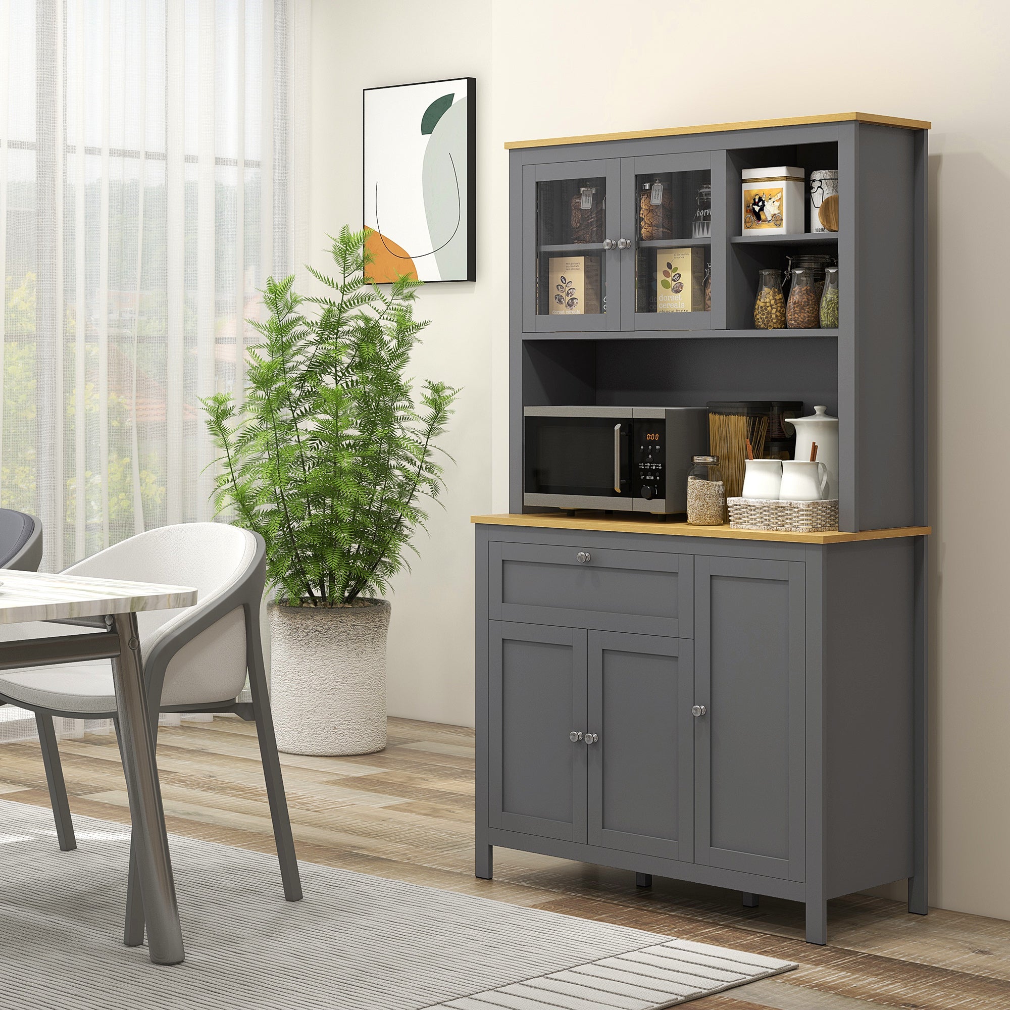 5-Door Kitchen Pantry Cabinet, Grey MDF Storage, 71" Adjustable Shelves-DECOROLALA