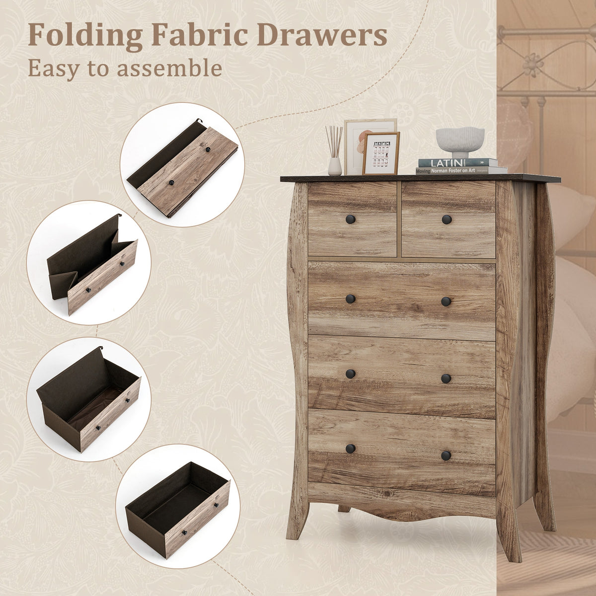 5-Drawer Dresser - Brown (min order qty 2)-Dressers & Chests-DECOROLALA