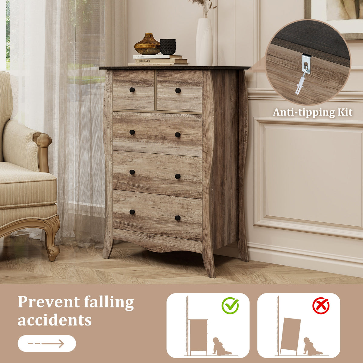 5-Drawer Dresser - Brown (min order qty 2)-Dressers & Chests-DECOROLALA