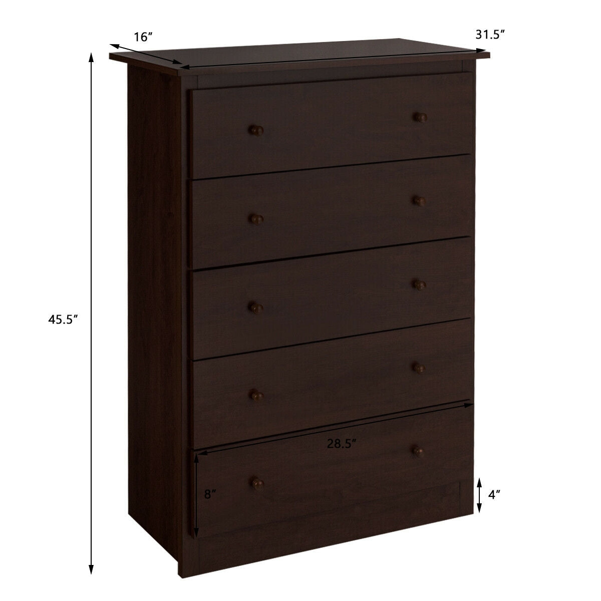 5-Drawer Dresser - Dark Brown (min order qty 2)-Dressers & Chests-DECOROLALA