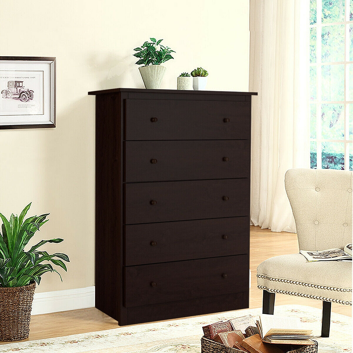 5-Drawer Dresser - Dark Brown (min order qty 2)-Dressers & Chests-DECOROLALA