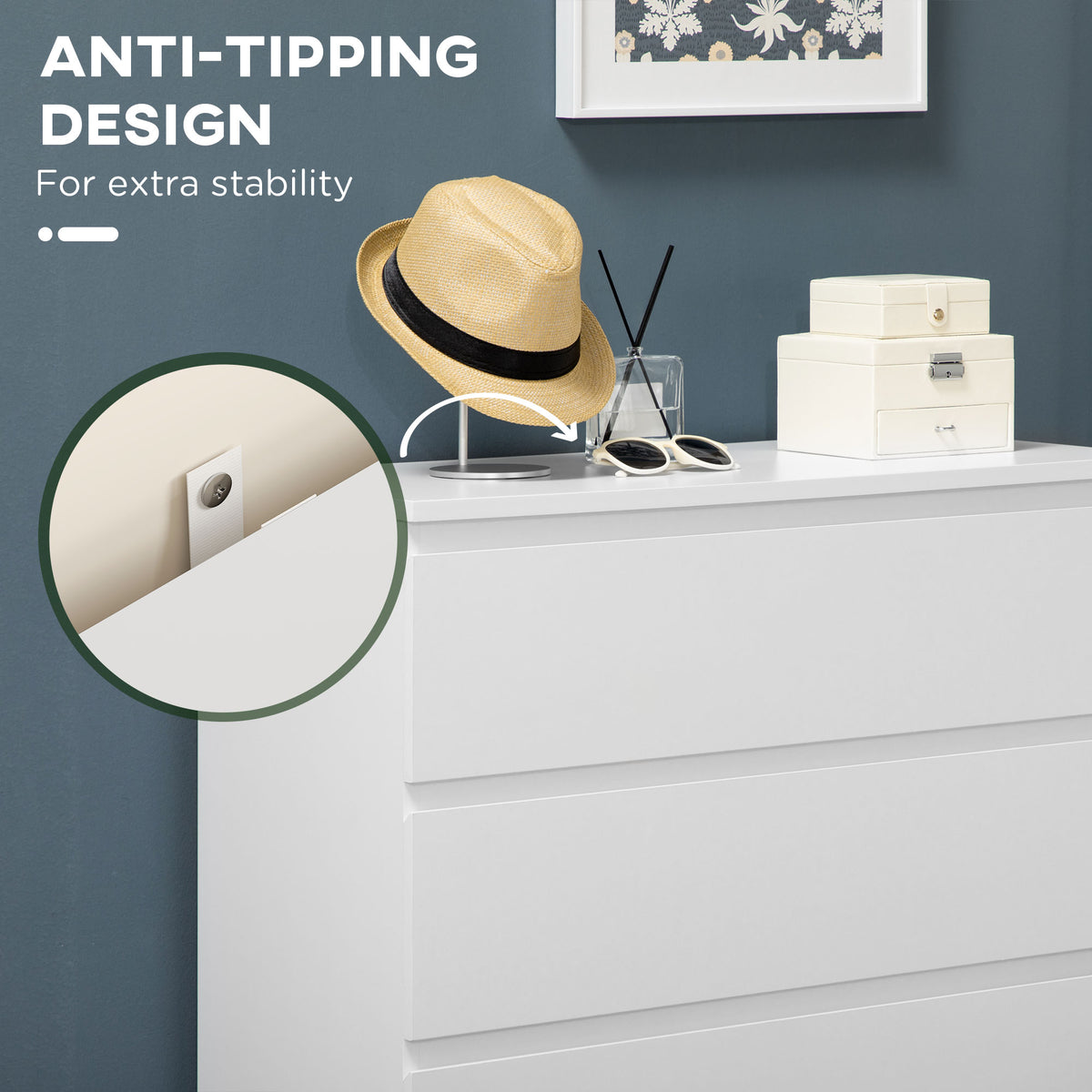 5-Drawer Dresser - White Modern MDF Chest of Drawers-Dressers & Chests-DECOROLALA